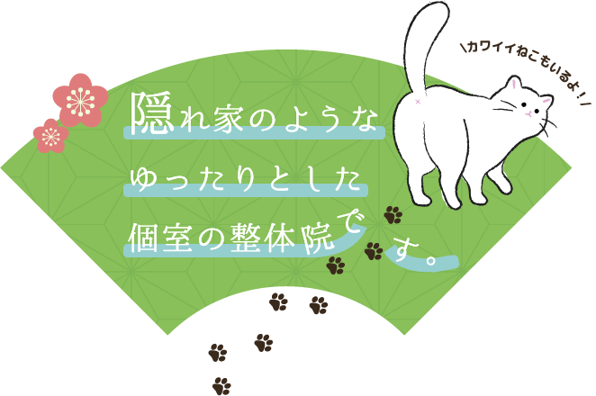 隠れ家のようなゆったりとした個室の整体院です。